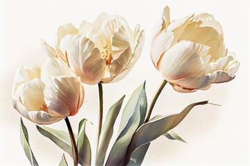 white tulips watercolor panting, AI art