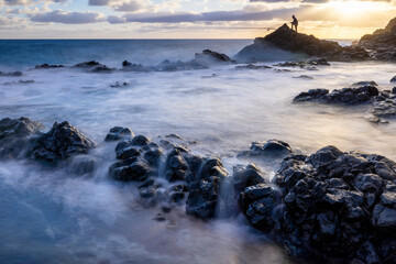 Magic sunrise at Punta de Silva with waves hitting the rocks.