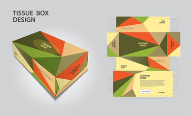 Tissue box packaging design on polygon background, box mockup, 3d box, Can be use place your text and logos and ready to go for print, Product design, Label design, Packaging design template vector