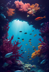 Fototapeta na wymiar coral reef and fish generative ai