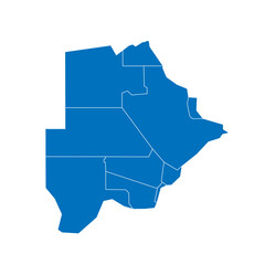 Botswana political map of administrative divisions - rural and urban districts. Solid blue blank vector map with white borders.