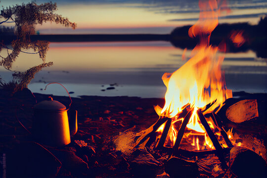 campfire on beach at sunset