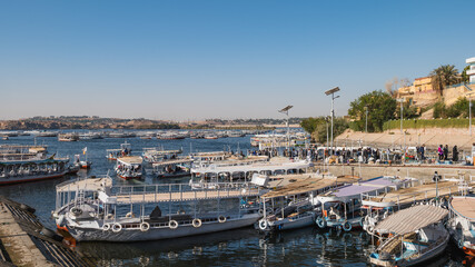 Egyptian Passenger Boats waiting for Tourists at Lake Nasser