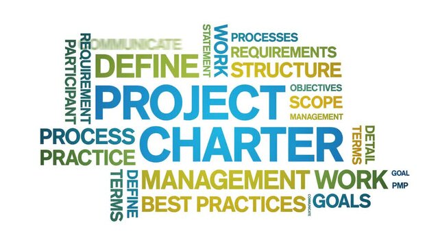 Project Charter animated tag word cloud;text design animation kinetic typography seamless loop.