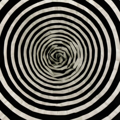 Black and white swirl. Concept of vertigo. Hypnotic spiral figure. Handmade of paper. Original photo turned into origami art style by AI. Created with AI.