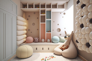 Interior design inspiration of playroom decorated with a cute ornaments or furniture in pastel color