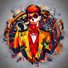 Gentleman Skeleton in the style of abstract art.