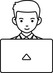 Employee man working laptop business company freelance worker Element illustration Line