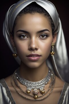 Attractive young middle eastern woman wearing a headscarf. Generative AI