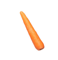 Carrot fresh full length fly in air. Beta Carotene orange color in Carrot is good health. Natural raw surface of carrot with root. White background isolated, high speed shutter