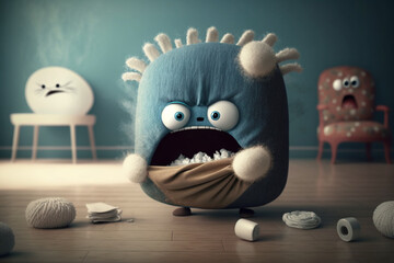 Obraz premium Cuddly extrange funny criatures, angry, with blank signboards to help to communicate the messages, copy space, generative ai.