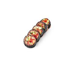 The set of 8 sushi rolls Sashimi Rolls with Salmon on a White Background Isolate