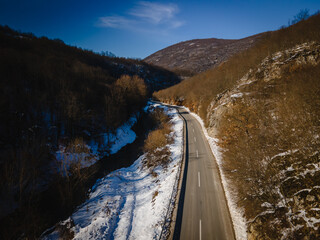 Drone shots on road and the village from above top view