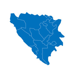 Obraz premium Bosnia and Herzegovina political map of administrative divisions - cantons of Federation of Bosnia and Herzegovina and Republika Srpska. Solid blue blank vector map with white borders.