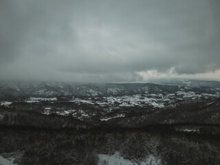 Drone shots on road and the village from above top view