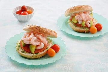 Shrimp avocado bagel
