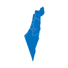Israel political map of administrative divisions - districts, Gaza Strip and Judea and Samaria Area. Solid blue blank vector map with white borders.