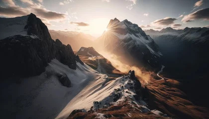 Foto op Canvas scenic sunrise in the high mountains of the alpes, Generative AI © fotogestoeber