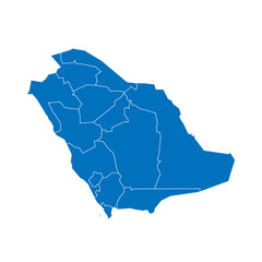 Saudi Arabia political map of administrative divisions - provinces or regions. Solid blue blank vector map with white borders.