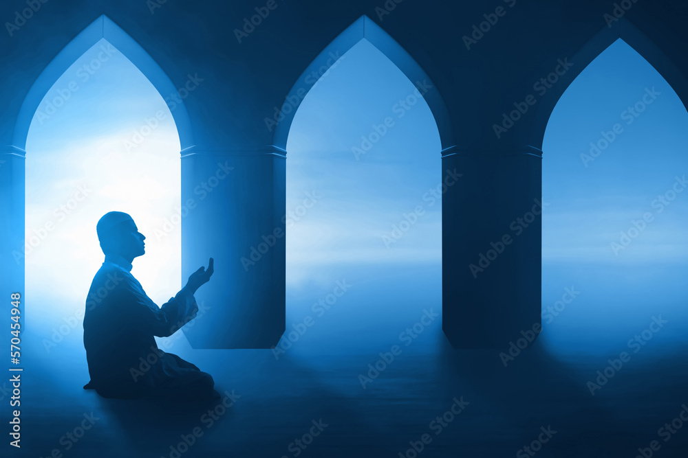 Wall mural muslim man praying in the mosque