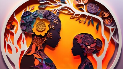Mother's day concept with beautiful african american mother and daughter, generative ai