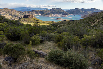 Beautiful Laguna Verde near Chile Chico in the morning, Traveling Chile on the Carretera Austral
