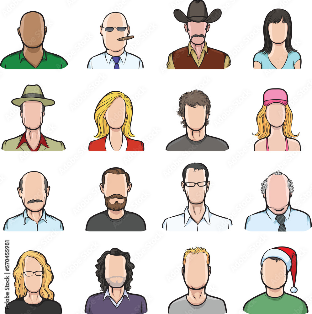 Wall mural anonymous faces big collection isolated user profile avatar heads - PNG image with transparent background