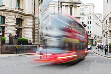 Fototapeta premium city street scene in London UK with blurred bus