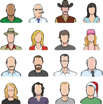 anonymous faces big collection isolated user profile avatar heads - PNG image with transparent background