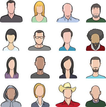anonymous faces collection isolated user profile avatar heads - PNG image with transparent background