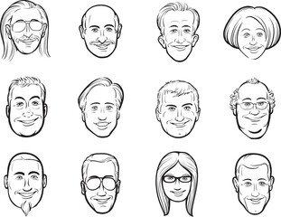 diverse people whiteboard drawing of isolated user profile avatar heads isolated user profile avatar heads - PNG image with transparent background