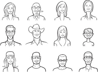 diverse people whiteboard drawing of isolated user profile avatar heads isolated user profile avatar heads - PNG image with transparent background