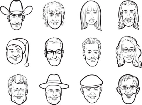 diverse people whiteboard drawing of isolated user profile avatar heads isolated user profile avatar heads - PNG image with transparent background