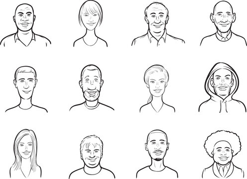 diverse people whiteboard drawing of isolated user profile avatar heads isolated user profile avatar heads - PNG image with transparent background