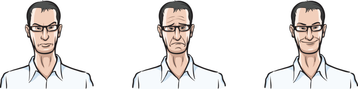 man in shirt face three expressions isolated user profile avatar heads - PNG image with transparent background