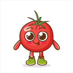 Happy cute smiling tomato. Vector flat cartoon character illustration icon.Isolated on white background. Cute tomato vegetable character concept