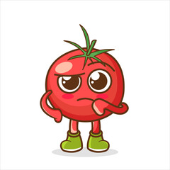 cute tomato character with confused expression.