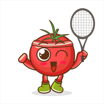 recommend clip art: cute tomato playing badminton icon illustration vector graphic