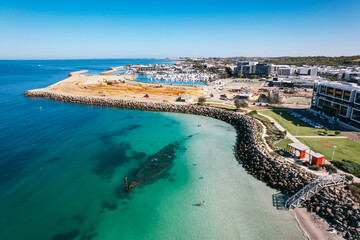 Aerial view of Port Coogee Marina development and the Omeo Shipwreck