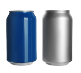 Aluminum cans on white background. Mockup for design