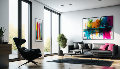 A sleek, contemporary living room with clean lines.Generative AI