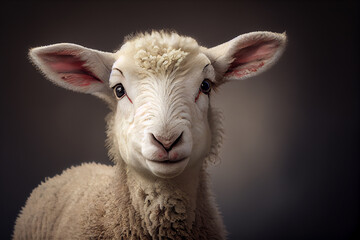 Obraz premium Close up portrait of a lamb, young sheep. Generative AI