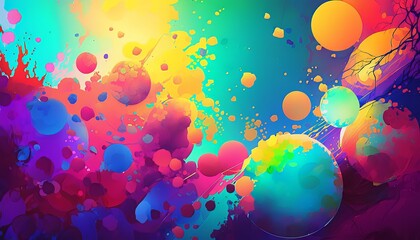 Obraz na płótnie Canvas Abstract colorful bubble watercolor splash painting background. Expressive beautiful art wallpaper. Generative AI technology.