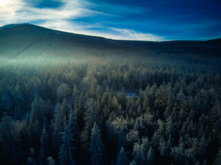 Aerial view of winter Giant Mountains