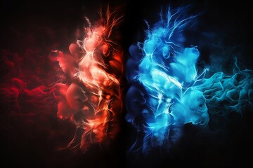 Fire and Ice meet, red and blue colors collide, background, wallpaper | Generative AI