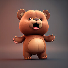 Cute cartoon bear character. 3D animation