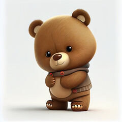 Cute cartoon bear character. 3D animation on white background