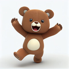 Cute cartoon bear character. 3D animation on white background