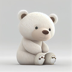 Cute cartoon bear character. 3D animation on white background