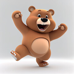 Cute cartoon bear character. 3D animation on white background